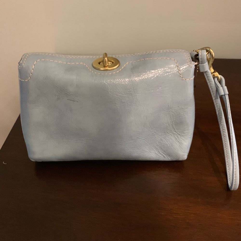 Authentic sky blue coach wristlet with twist lock